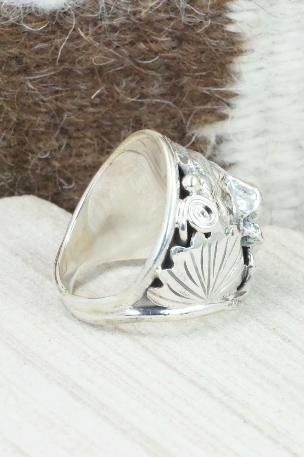 Turquoise, Coral and Sterling Silver Ring - Jeanette Saunders - Size 12