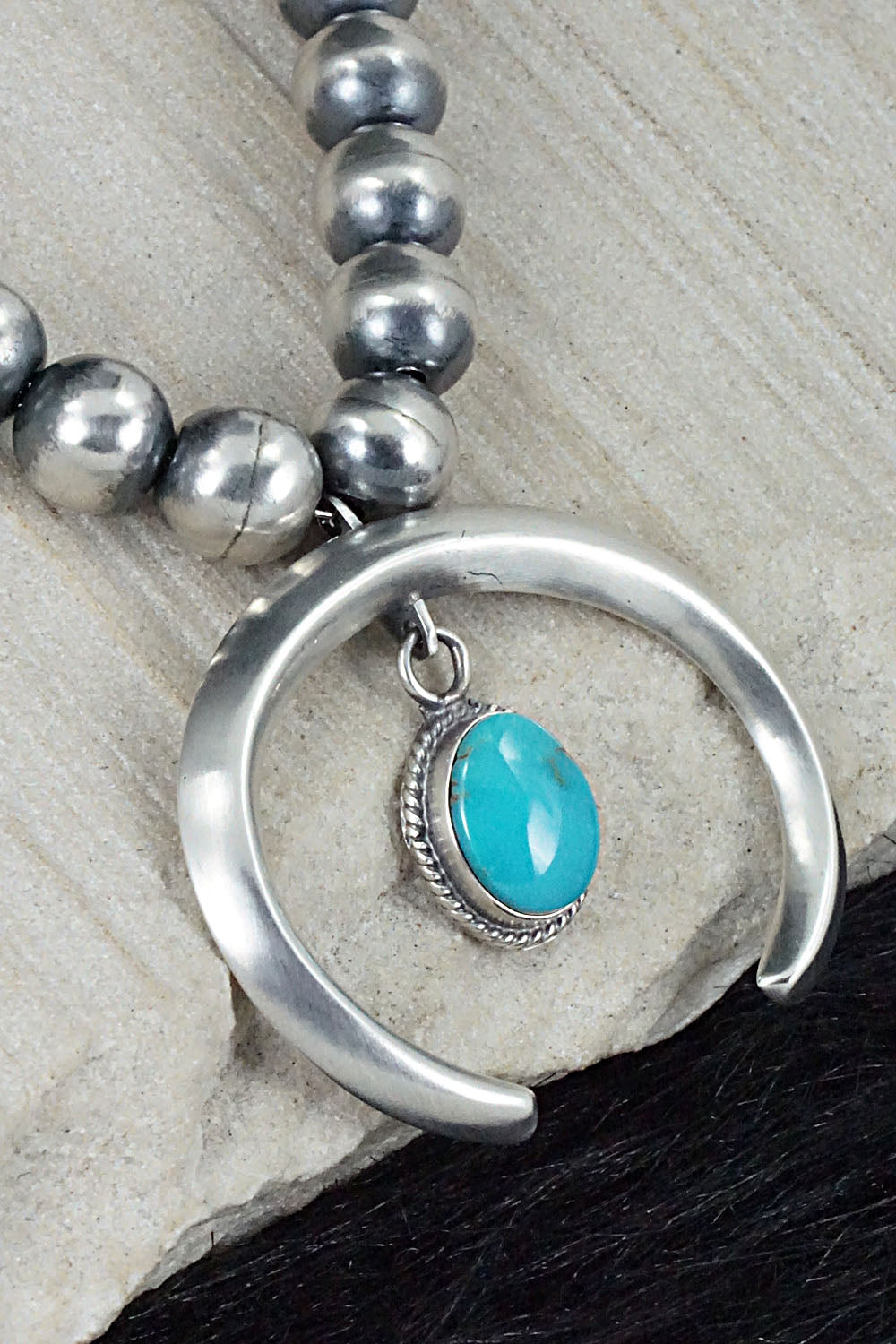 Turquoise and Sterling Silver Naja & Navajo Pearl Necklace - Jan Mariano