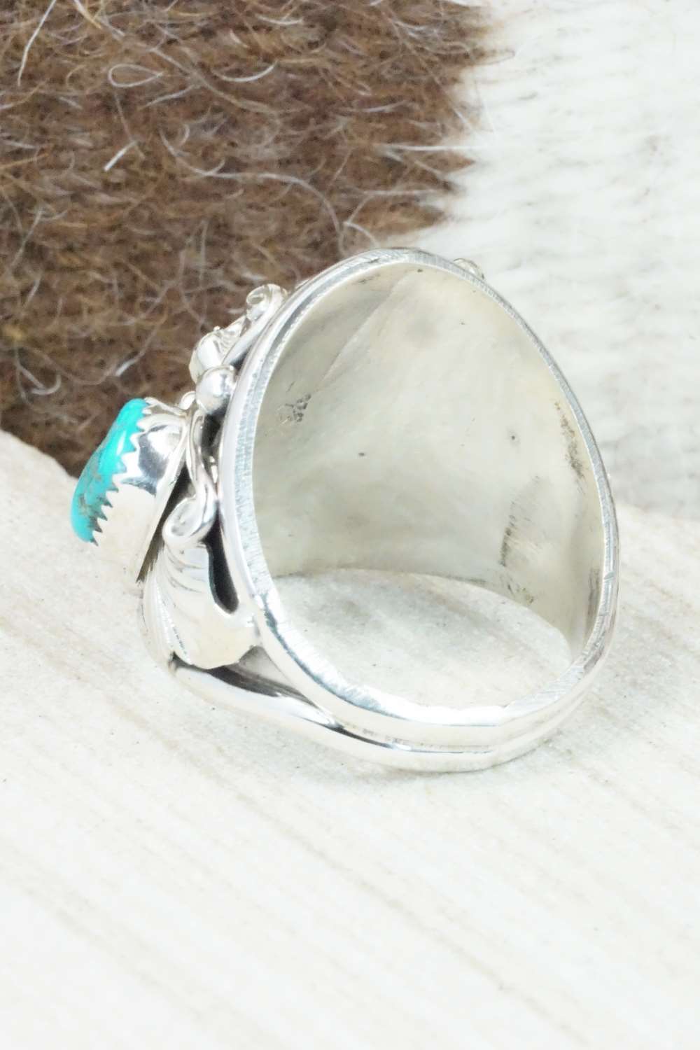 Turquoise, Coral and Sterling Silver Ring - Jeanette Saunders - Size 12.75