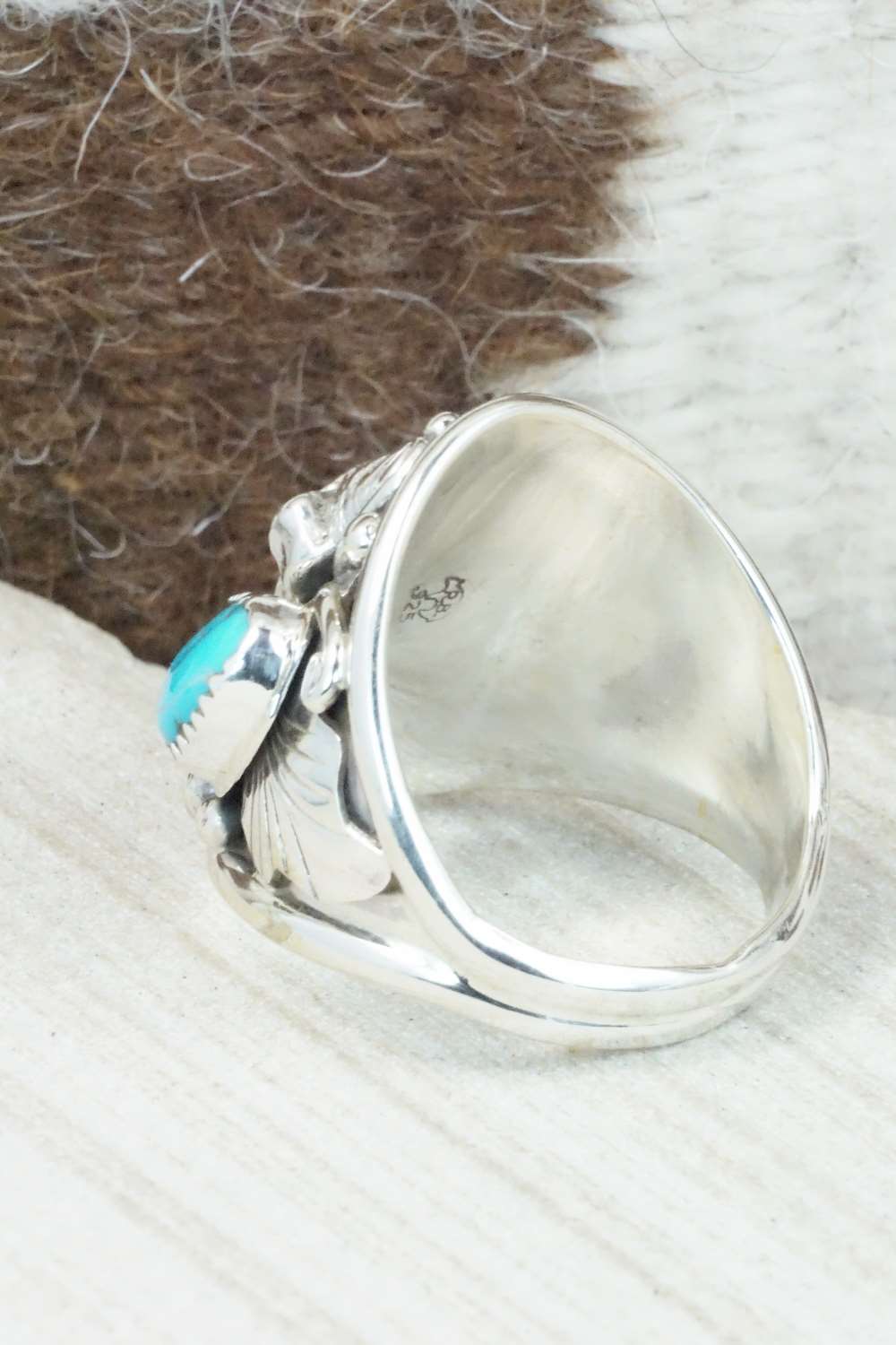 Turquoise, Coral and Sterling Silver Ring - Jeanette Saunders - Size 14