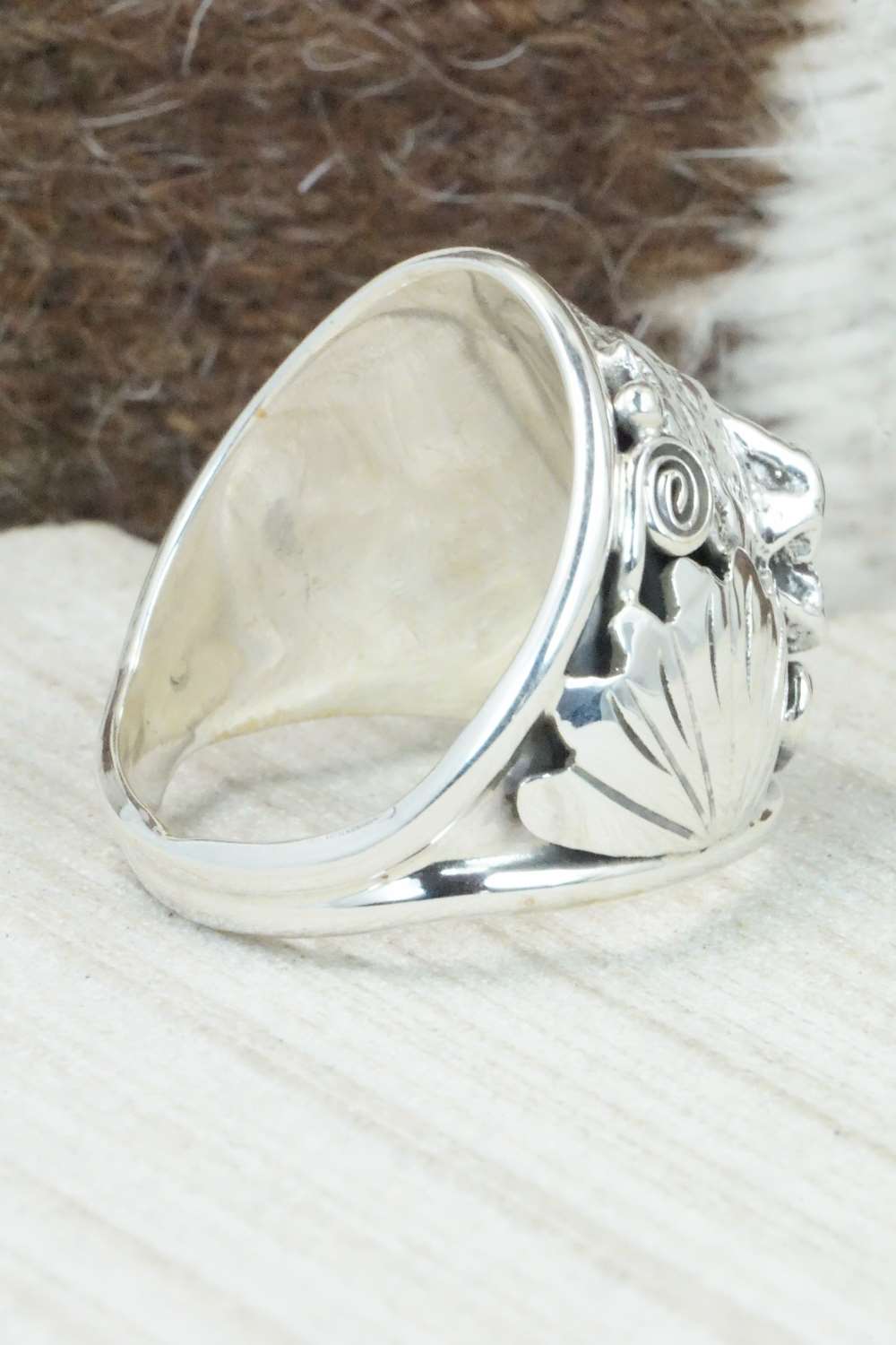 Turquoise, Coral and Sterling Silver Ring - Jeanette Saunders - Size 14
