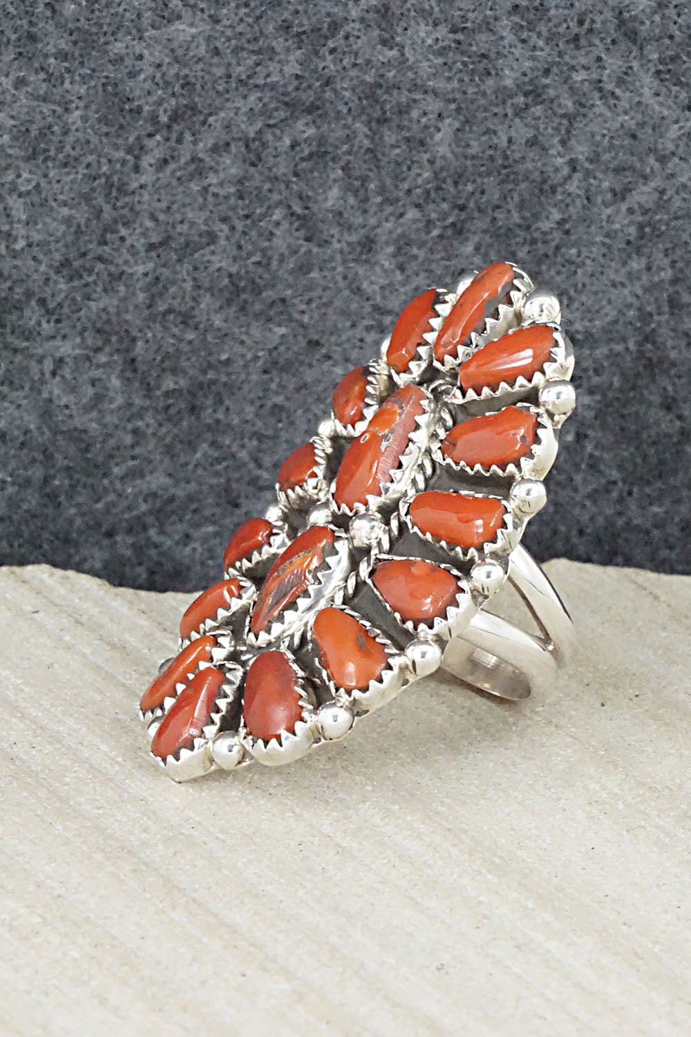 Coral and Sterling Silver Ring - Justina Wilson - Size 6.75