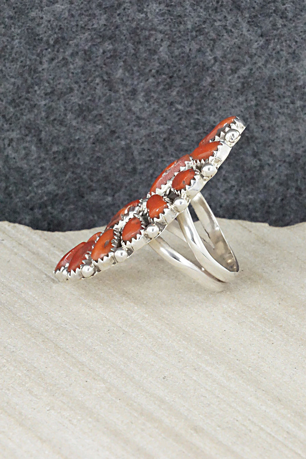 Coral and Sterling Silver Ring - Justina Wilson - Size 6.75