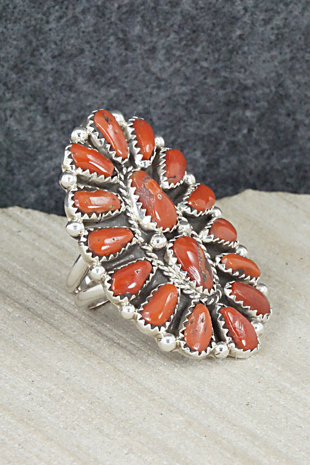 Coral and Sterling Silver Ring - Justina Wilson - Size 6.75