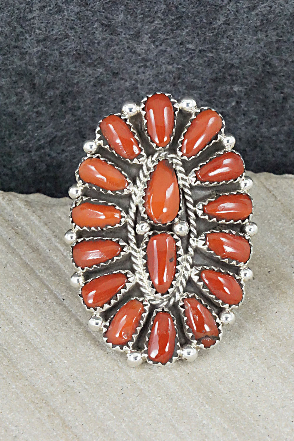 Coral and Sterling Silver Ring - Justina Wilson - Size 6.5