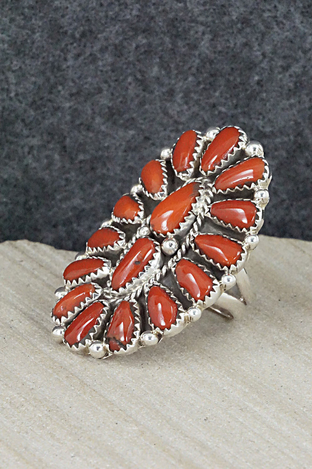 Coral and Sterling Silver Ring - Justina Wilson - Size 6.5
