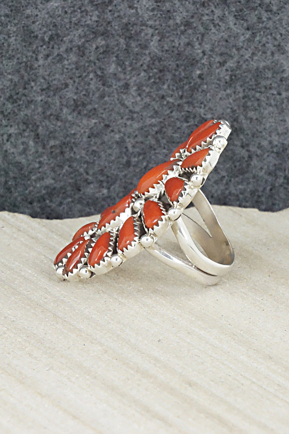 Coral and Sterling Silver Ring - Justina Wilson - Size 6.5