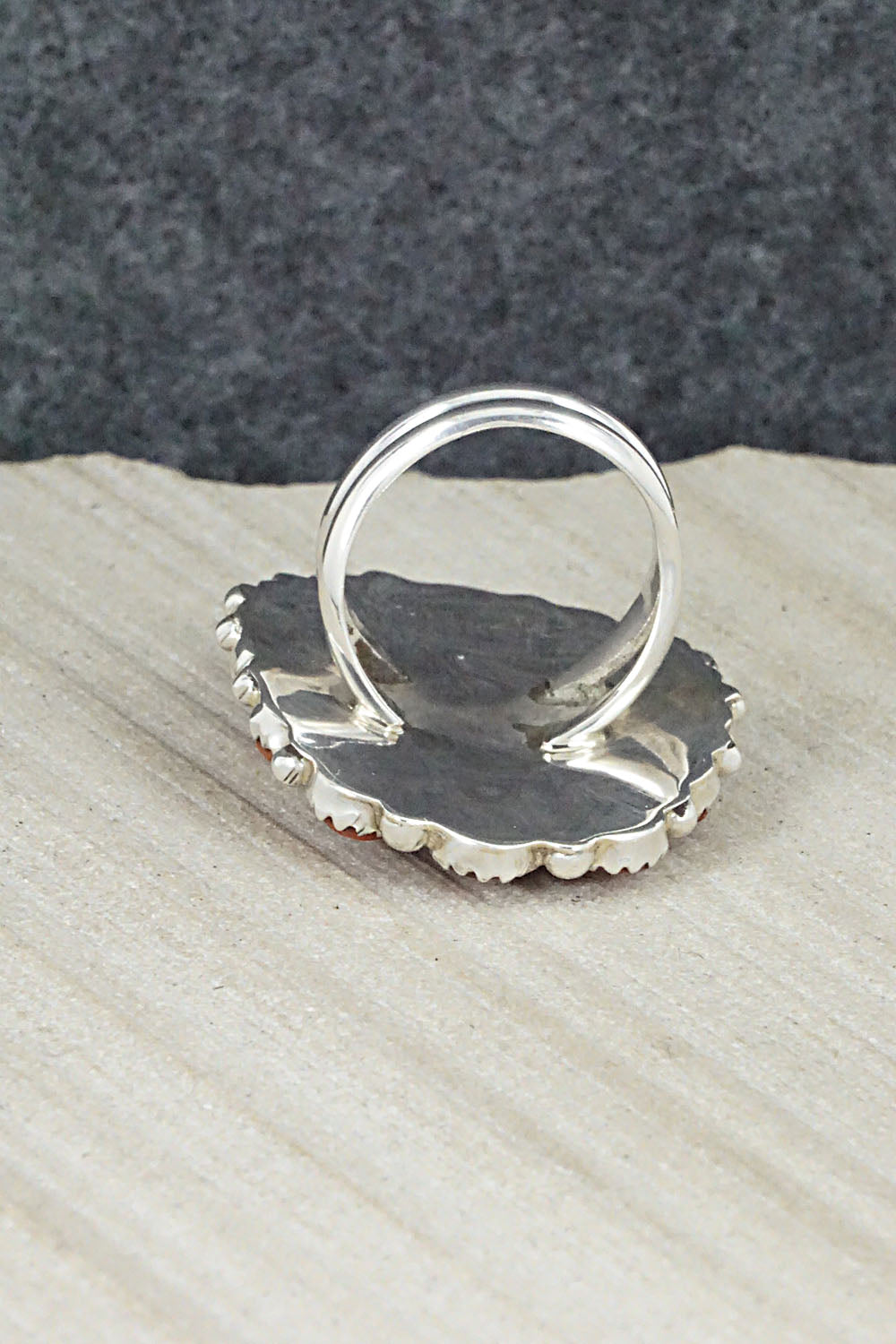 Coral and Sterling Silver Ring - Justina Wilson - Size 6.5