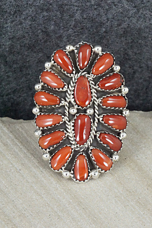 Coral and Sterling Silver Ring - Justina Wilson - Size 7