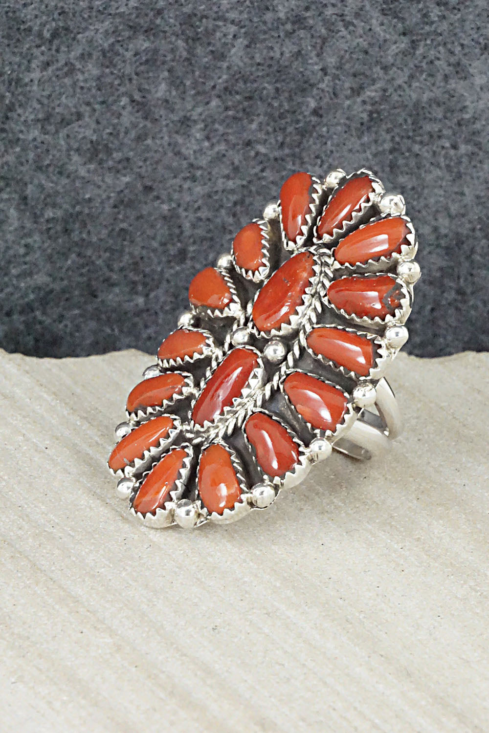 Coral and Sterling Silver Ring - Justina Wilson - Size 7