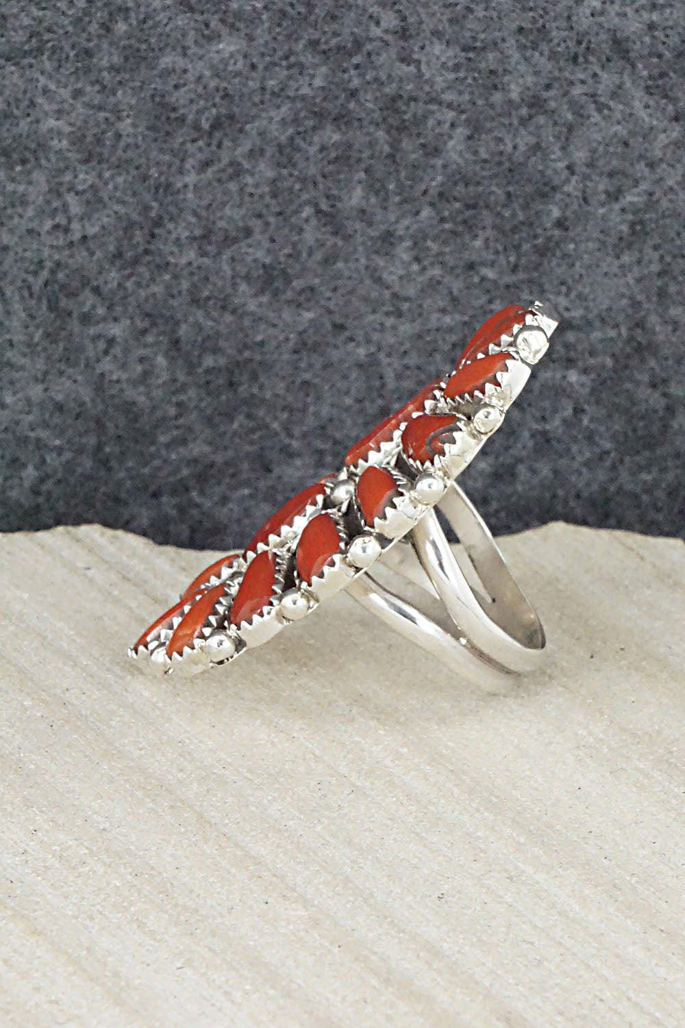 Coral and Sterling Silver Ring - Justina Wilson - Size 7