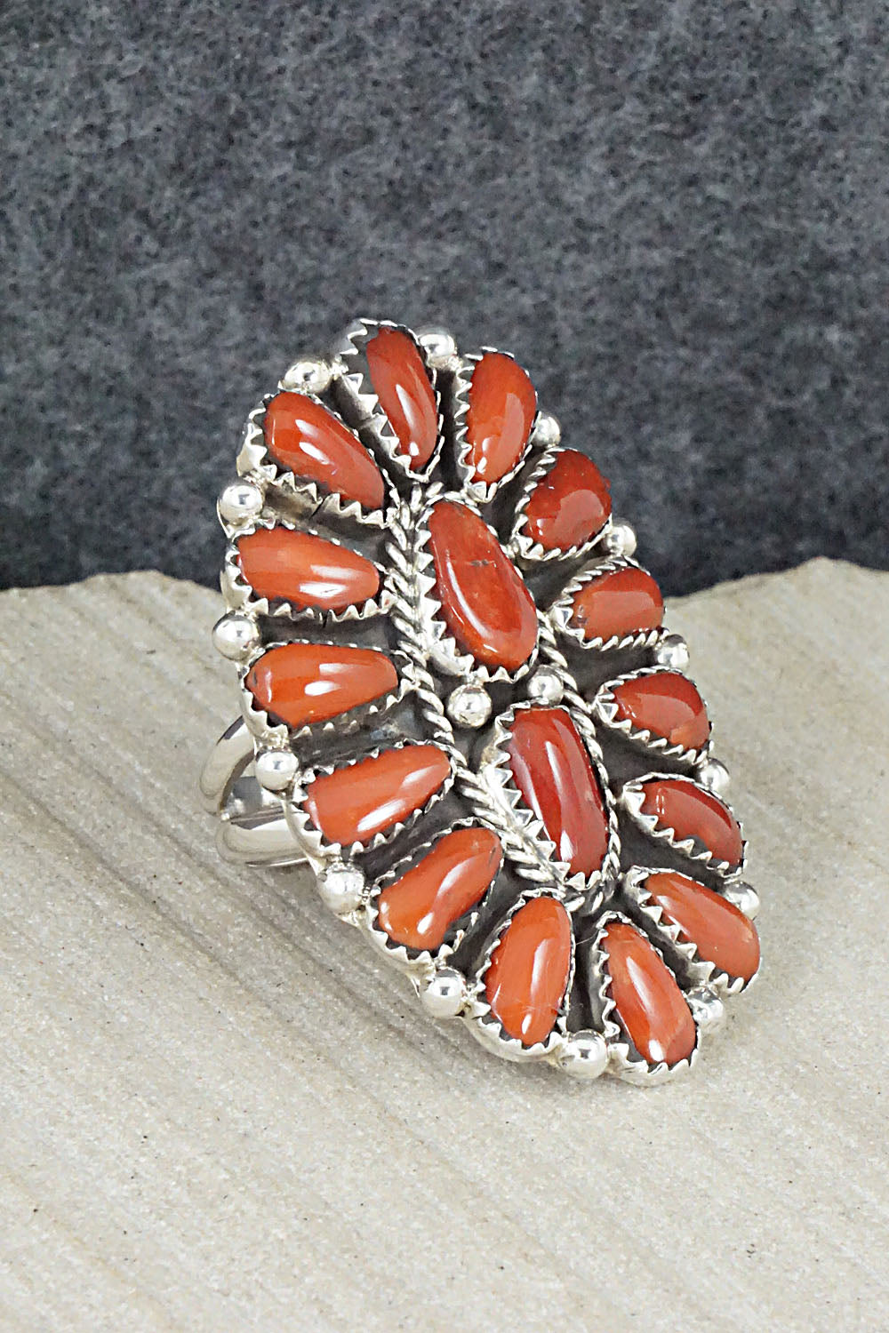 Coral and Sterling Silver Ring - Justina Wilson - Size 7