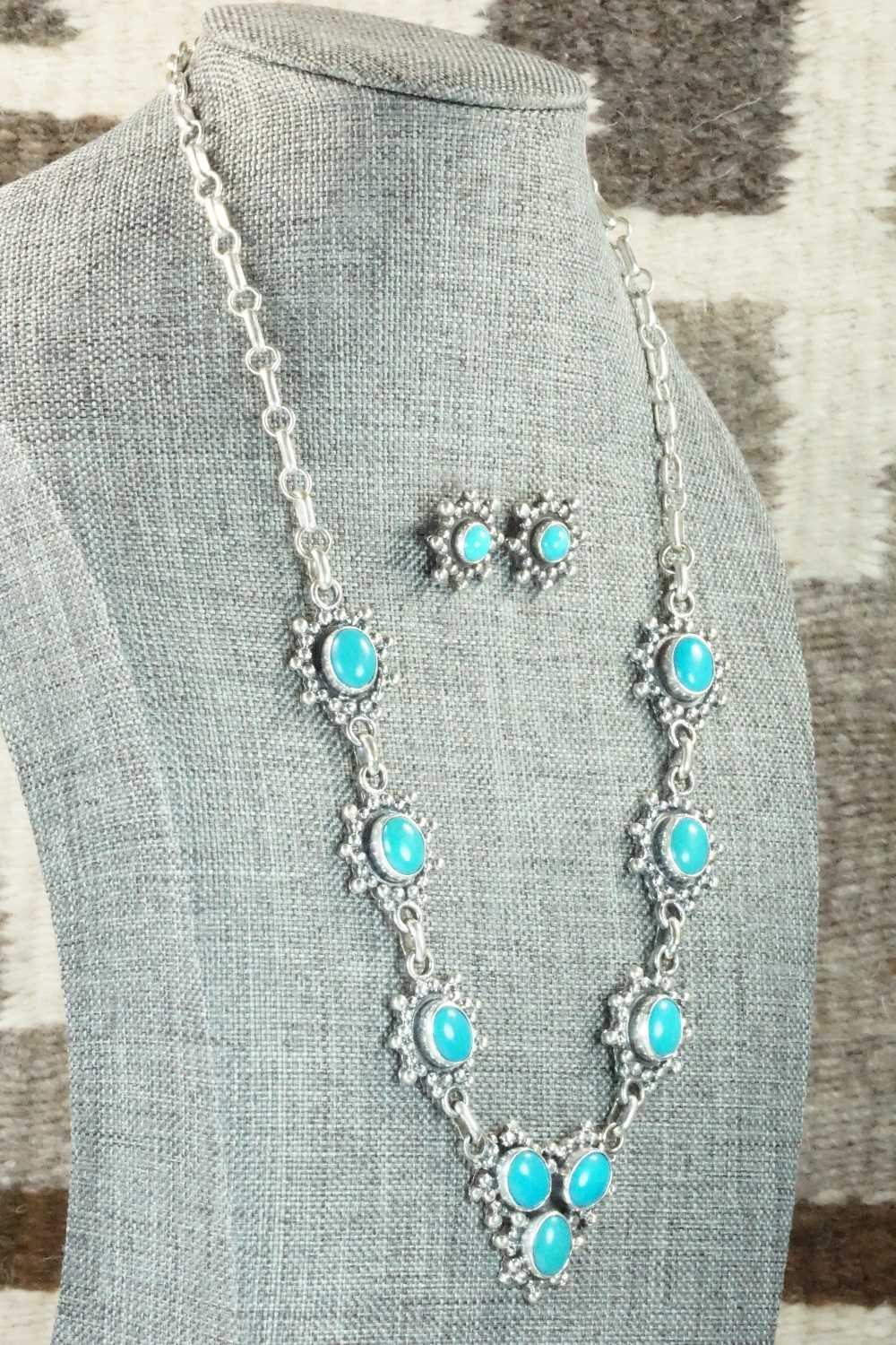 Turquoise & Sterling Silver Necklace and Earrings Set - Roie Jaque