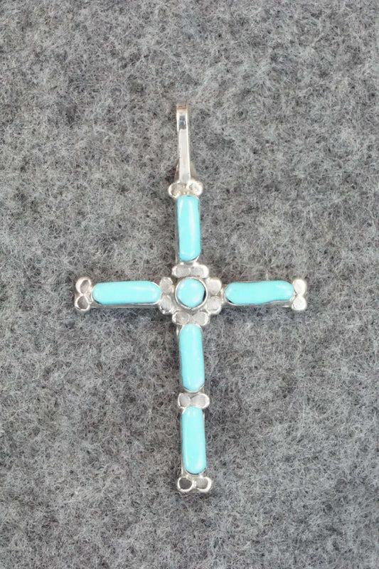 Turquoise & Sterling Silver Cross Pendant - Phyllis Panteah