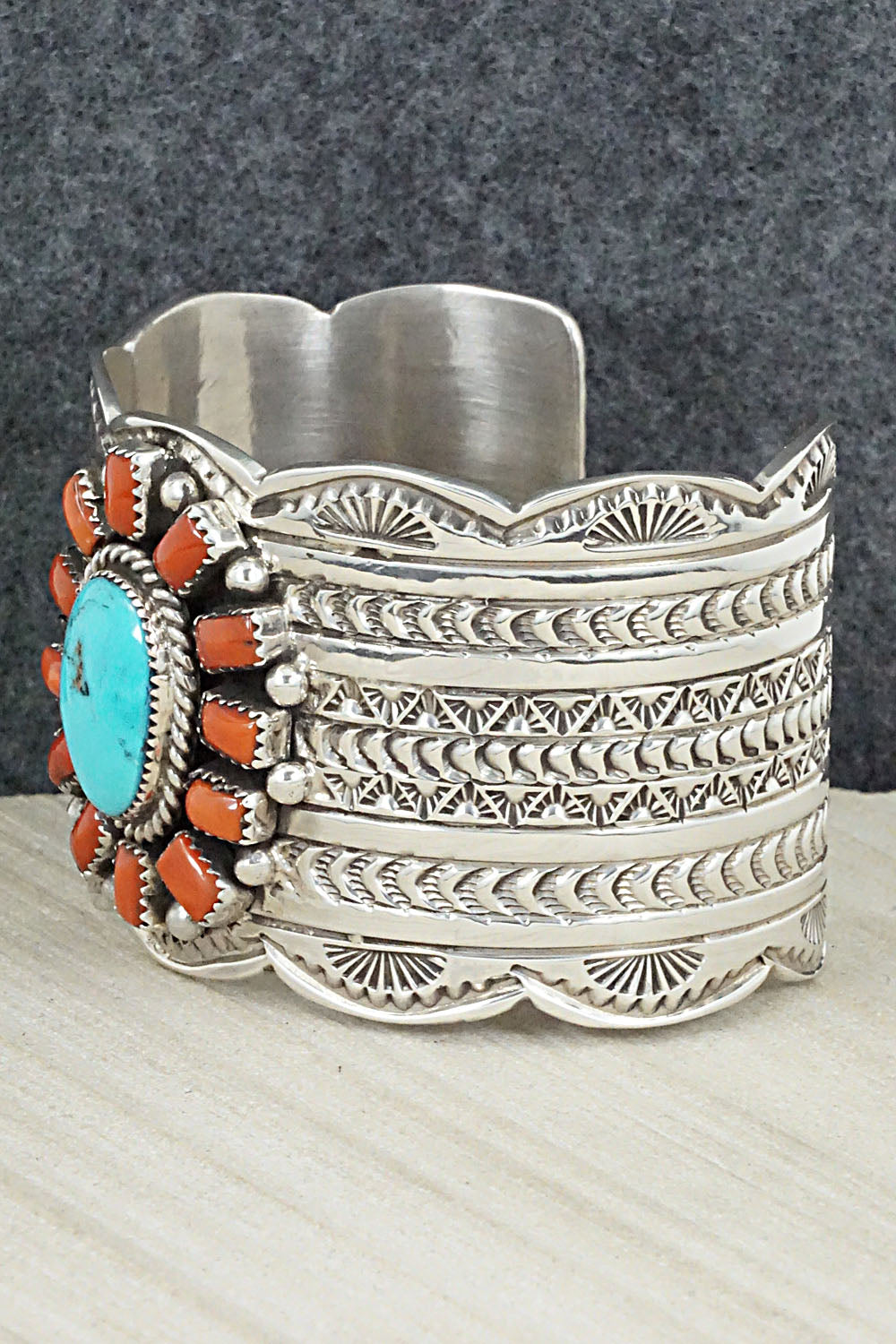 Turquoise, Coral and Sterling Silver Bracelet - Matilda Jon