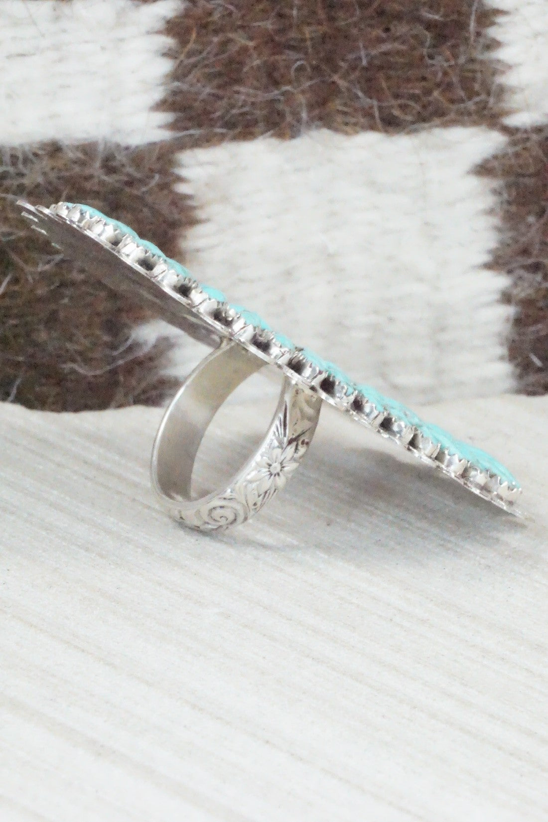 Turquoise & Sterling Silver Ring - Lavell Byjoe - Size 7.75