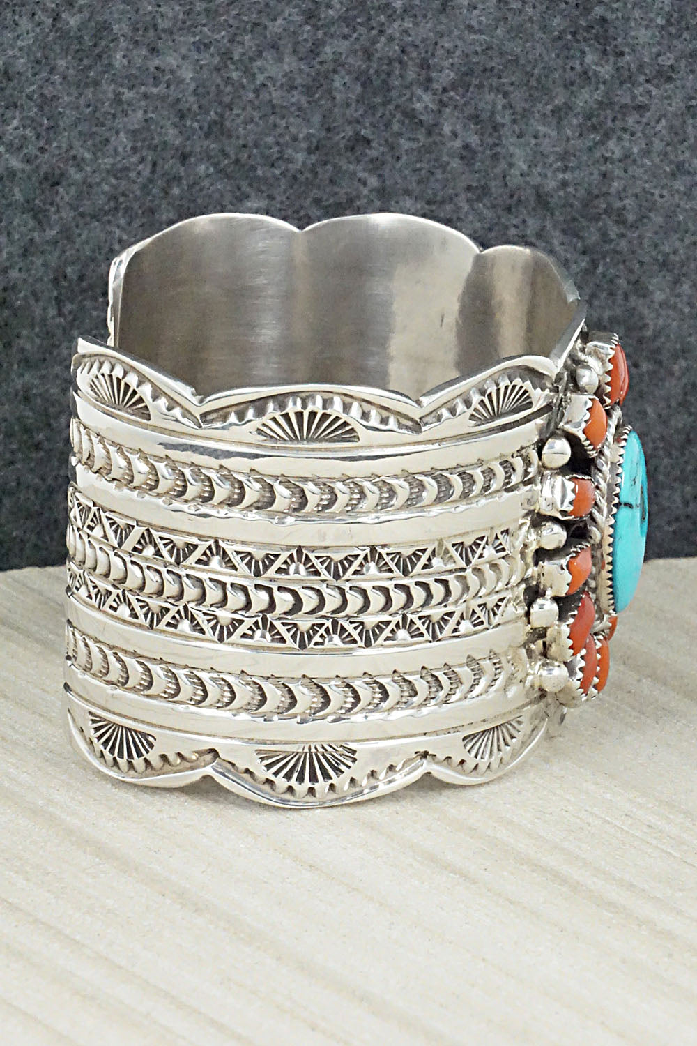 Turquoise, Coral and Sterling Silver Bracelet - Matilda Jon