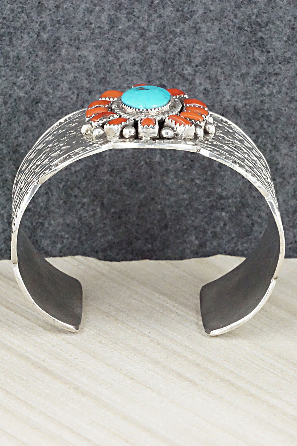 Turquoise, Coral and Sterling Silver Bracelet - Matilda Jon