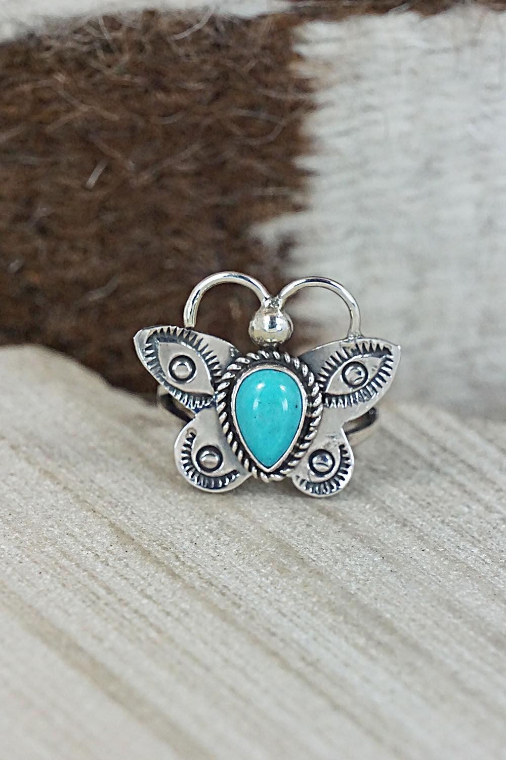 Turquoise and Sterling Silver Ring - Betta Lee - Size 7.25