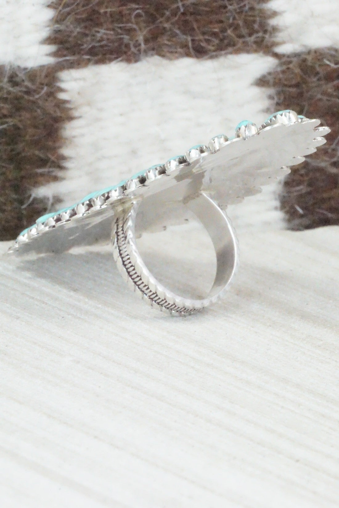 Turquoise & Sterling Silver Ring - Lavell Byjoe - Size 8