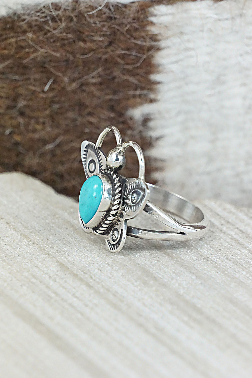 Turquoise and Sterling Silver Ring - Betta Lee - Size 7.25
