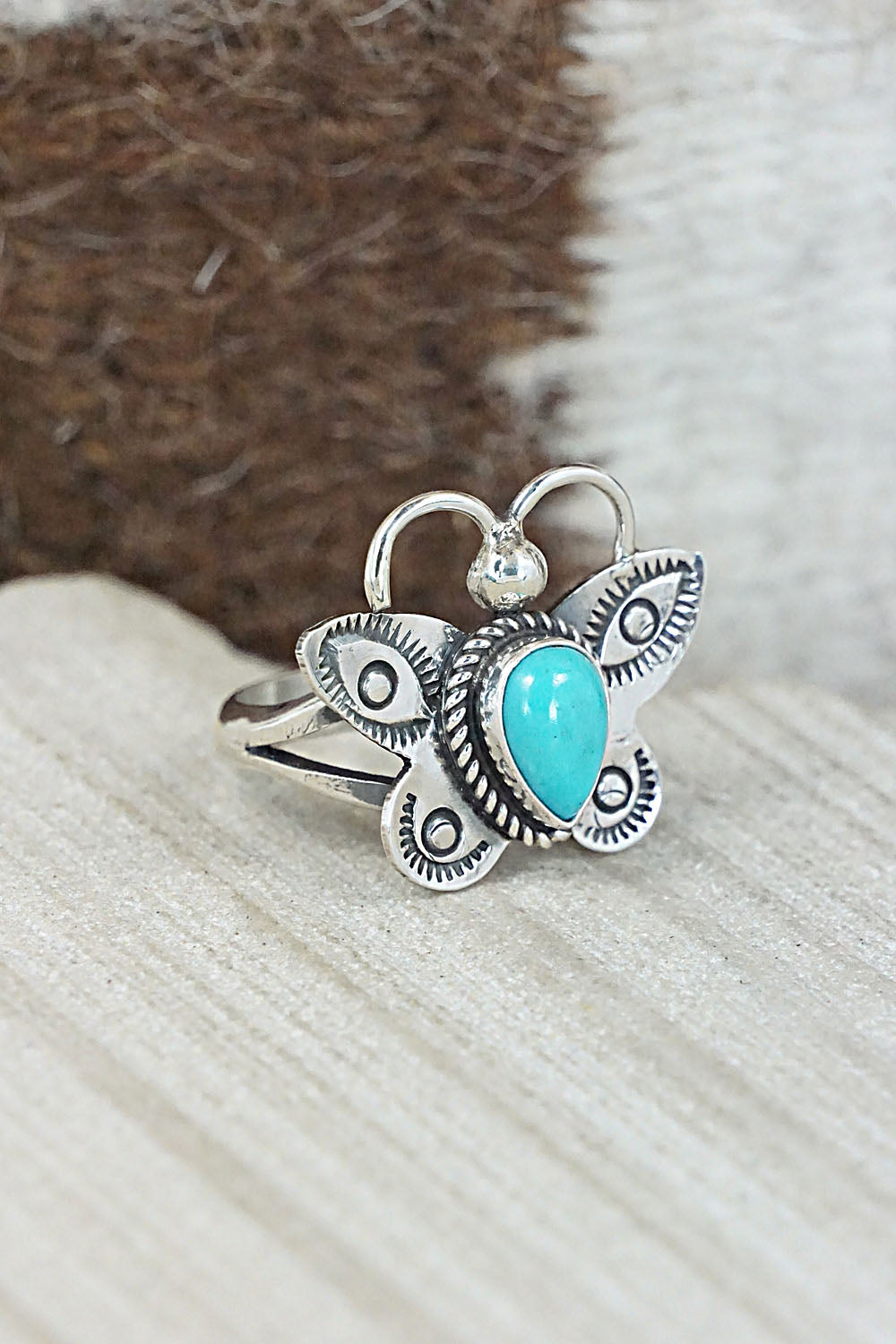 Turquoise and Sterling Silver Ring - Betta Lee - Size 7.25