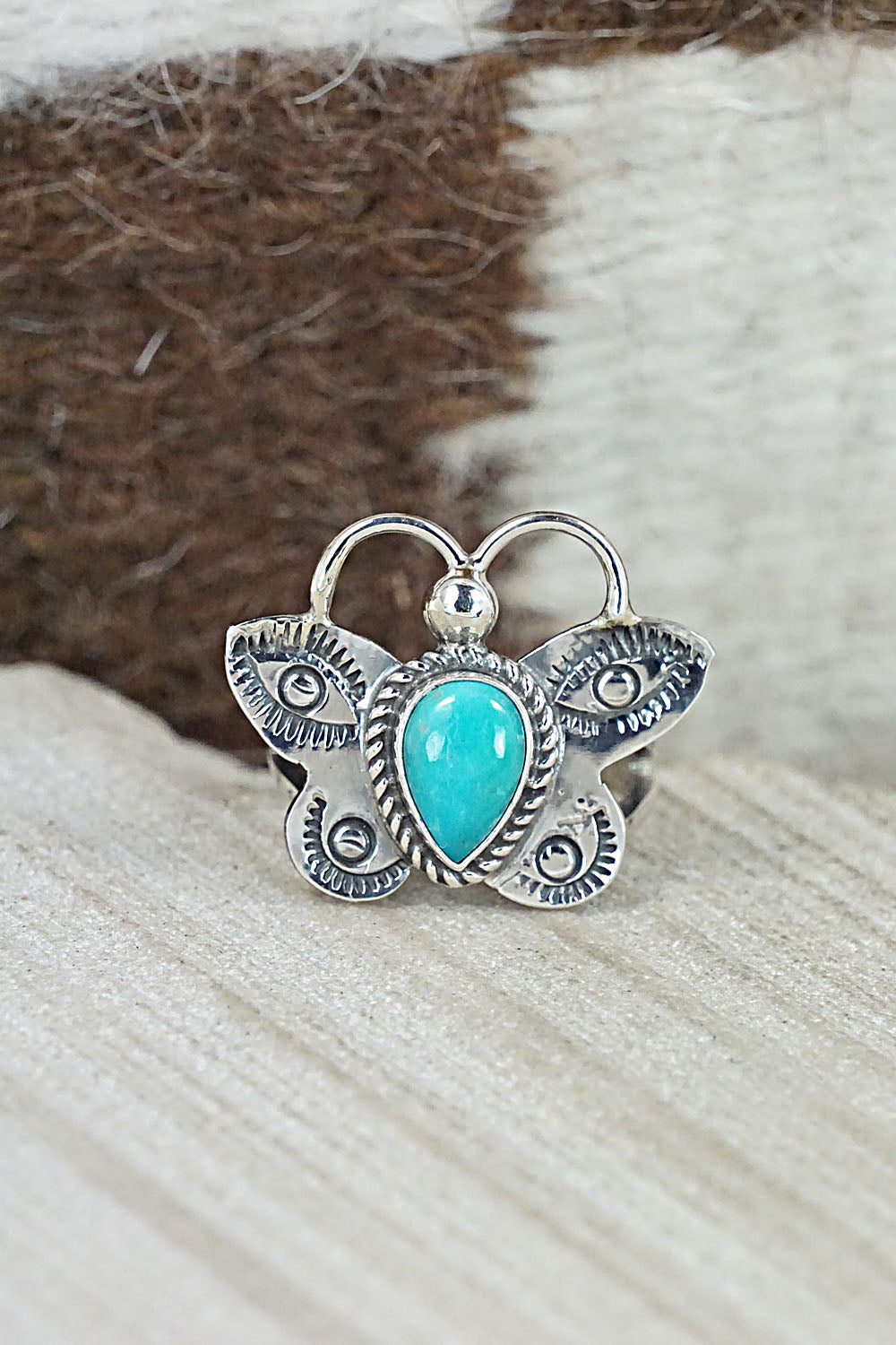 Turquoise and Sterling Silver Ring - Betta Lee - Size 6.75