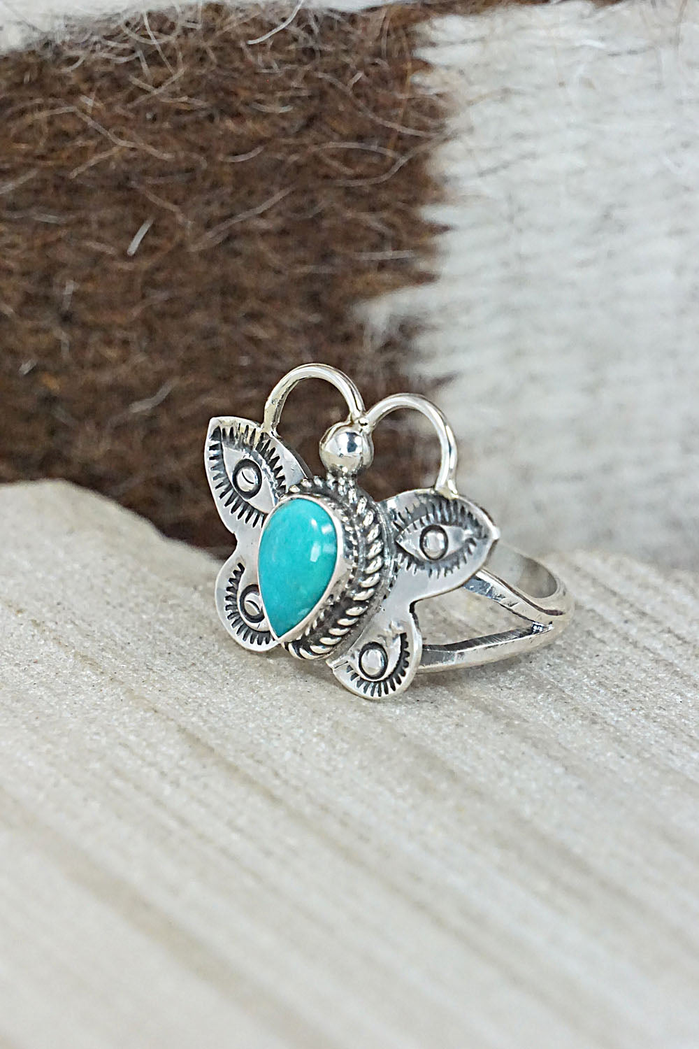 Turquoise and Sterling Silver Ring - Betta Lee - Size 6.75