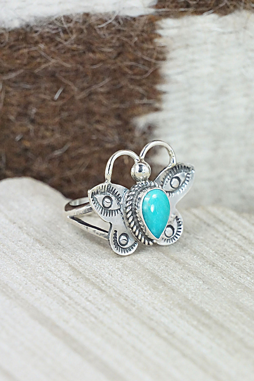 Turquoise and Sterling Silver Ring - Betta Lee - Size 6.75