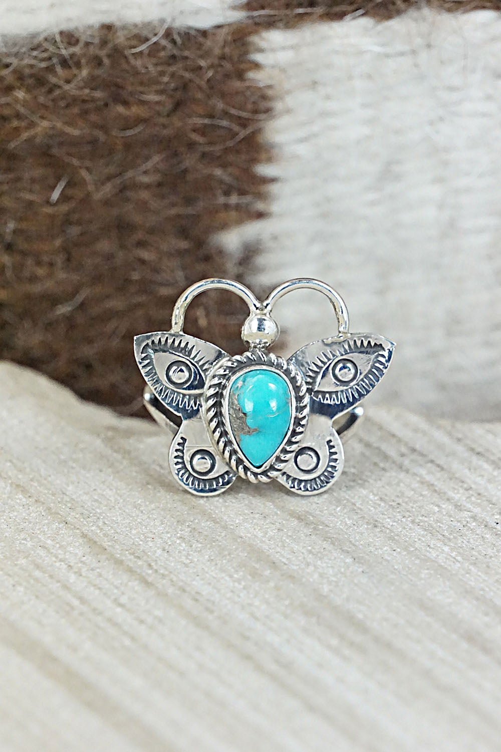 Turquoise and Sterling Silver Ring - Betta Lee - Size 7.25