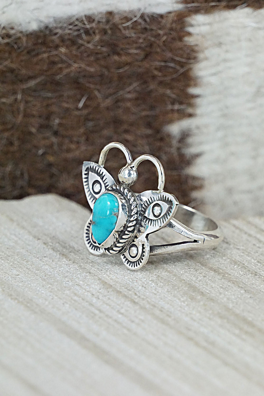 Turquoise and Sterling Silver Ring - Betta Lee - Size 7.25