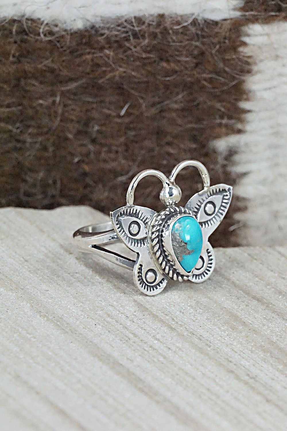 Turquoise and Sterling Silver Ring - Betta Lee - Size 7.25