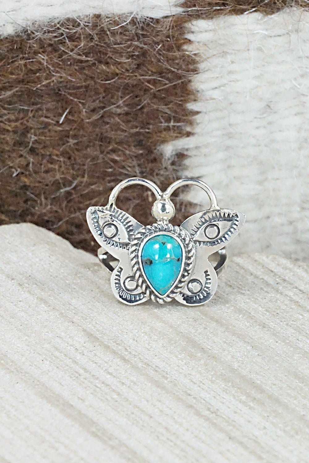 Turquoise and Sterling Silver Ring - Betta Lee - Size 6.5