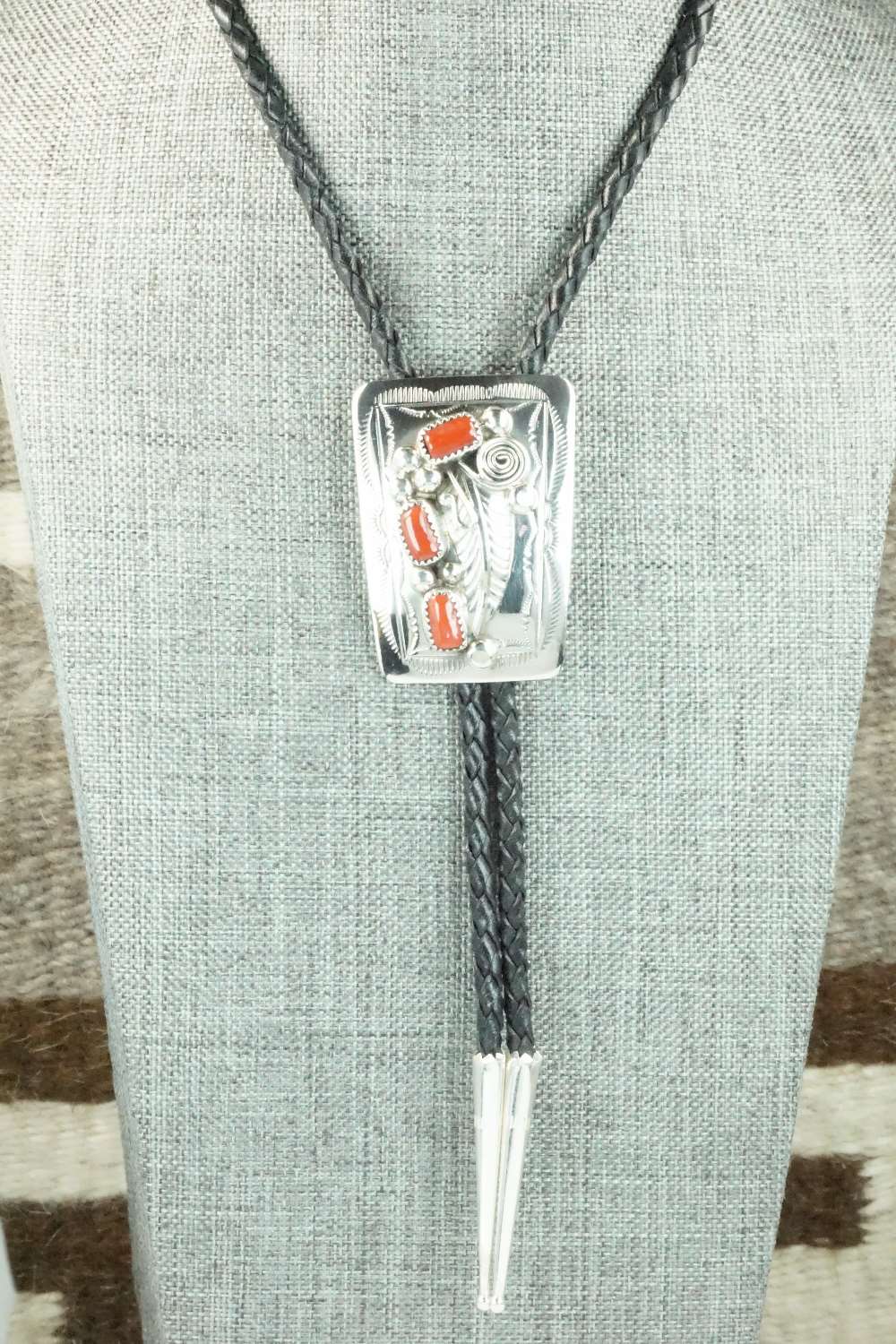 Coral & Sterling Silver Bolo Tie - Wilbur Myers