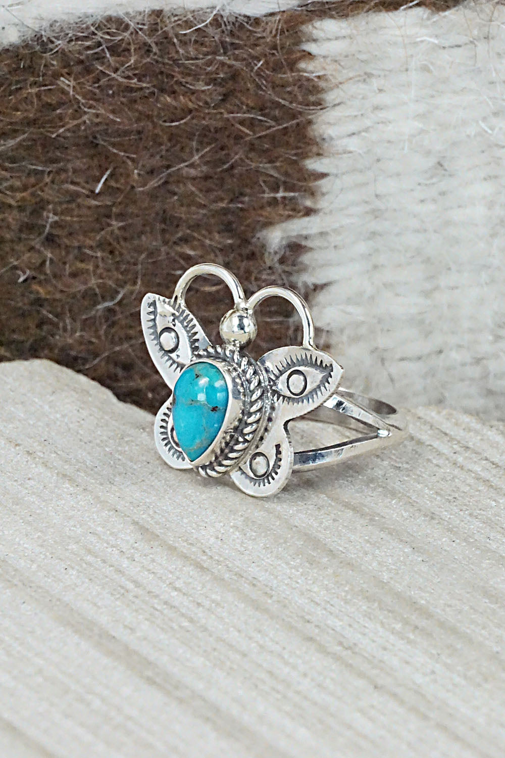 Turquoise and Sterling Silver Ring - Betta Lee - Size 6.5