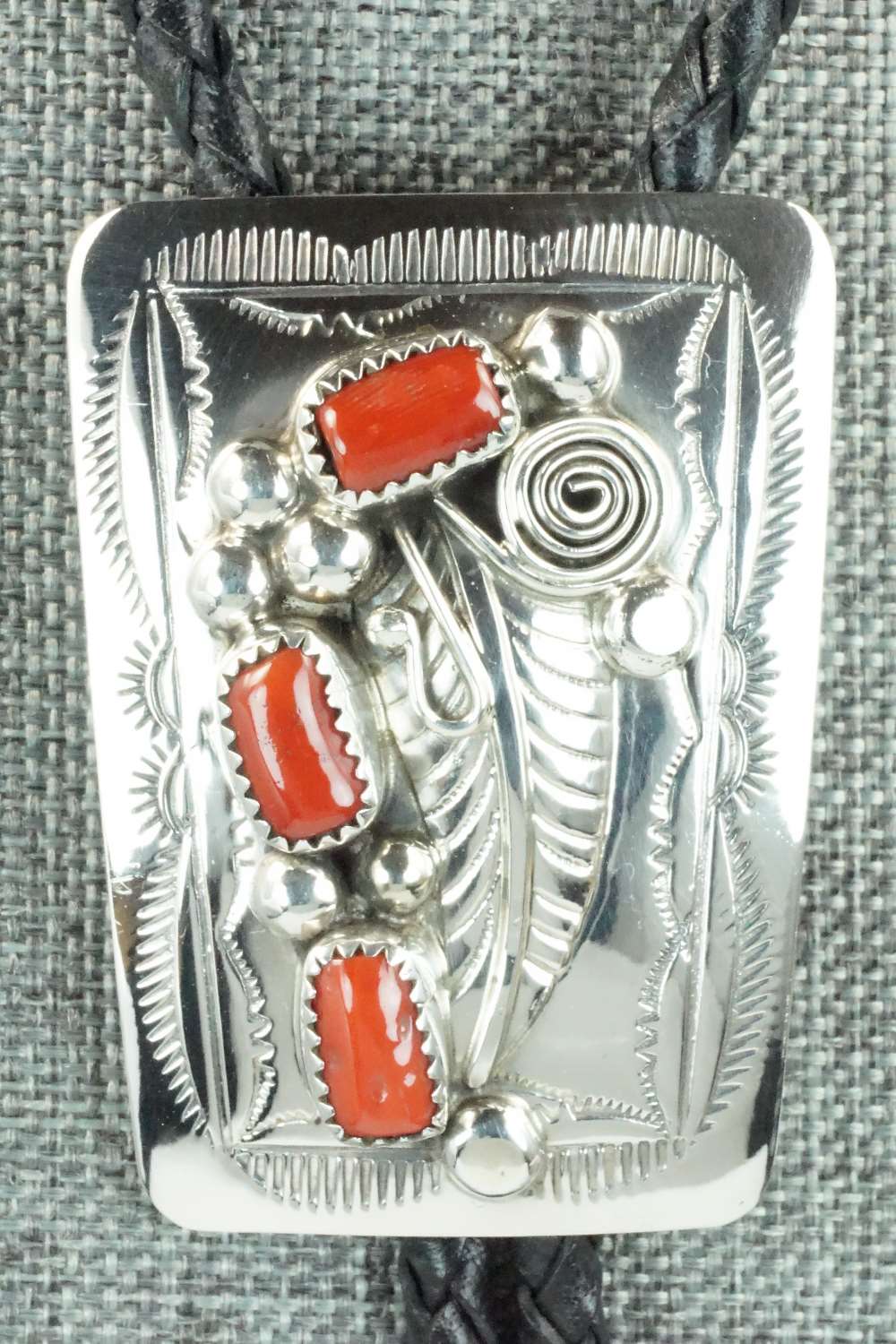 Coral & Sterling Silver Bolo Tie - Wilbur Myers
