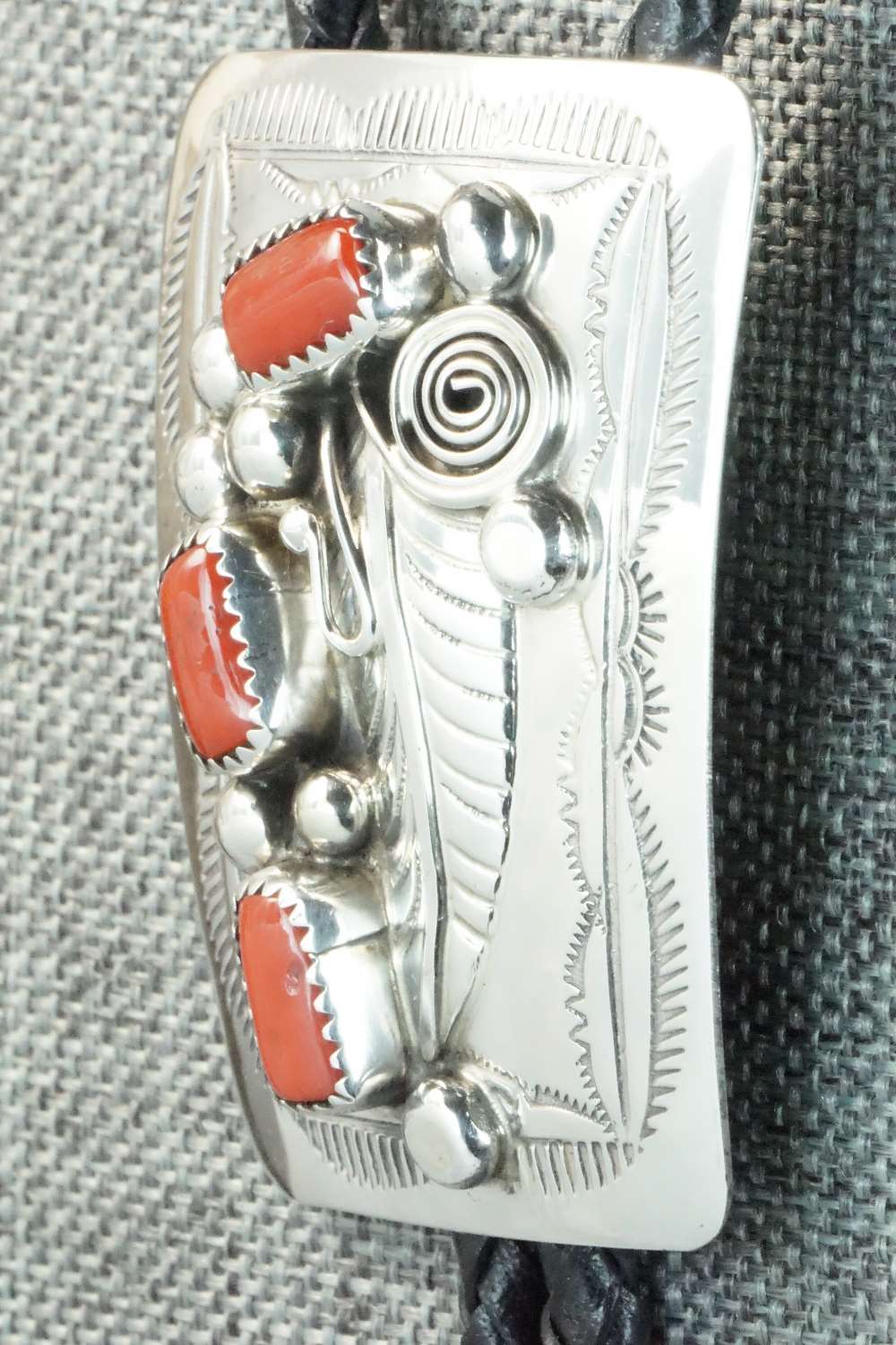 Coral & Sterling Silver Bolo Tie - Wilbur Myers