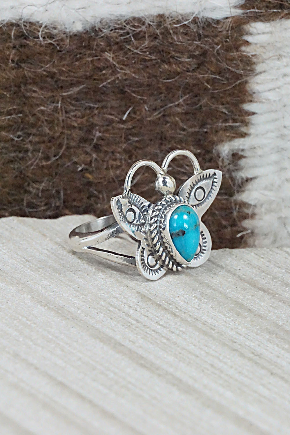 Turquoise and Sterling Silver Ring - Betta Lee - Size 6.5