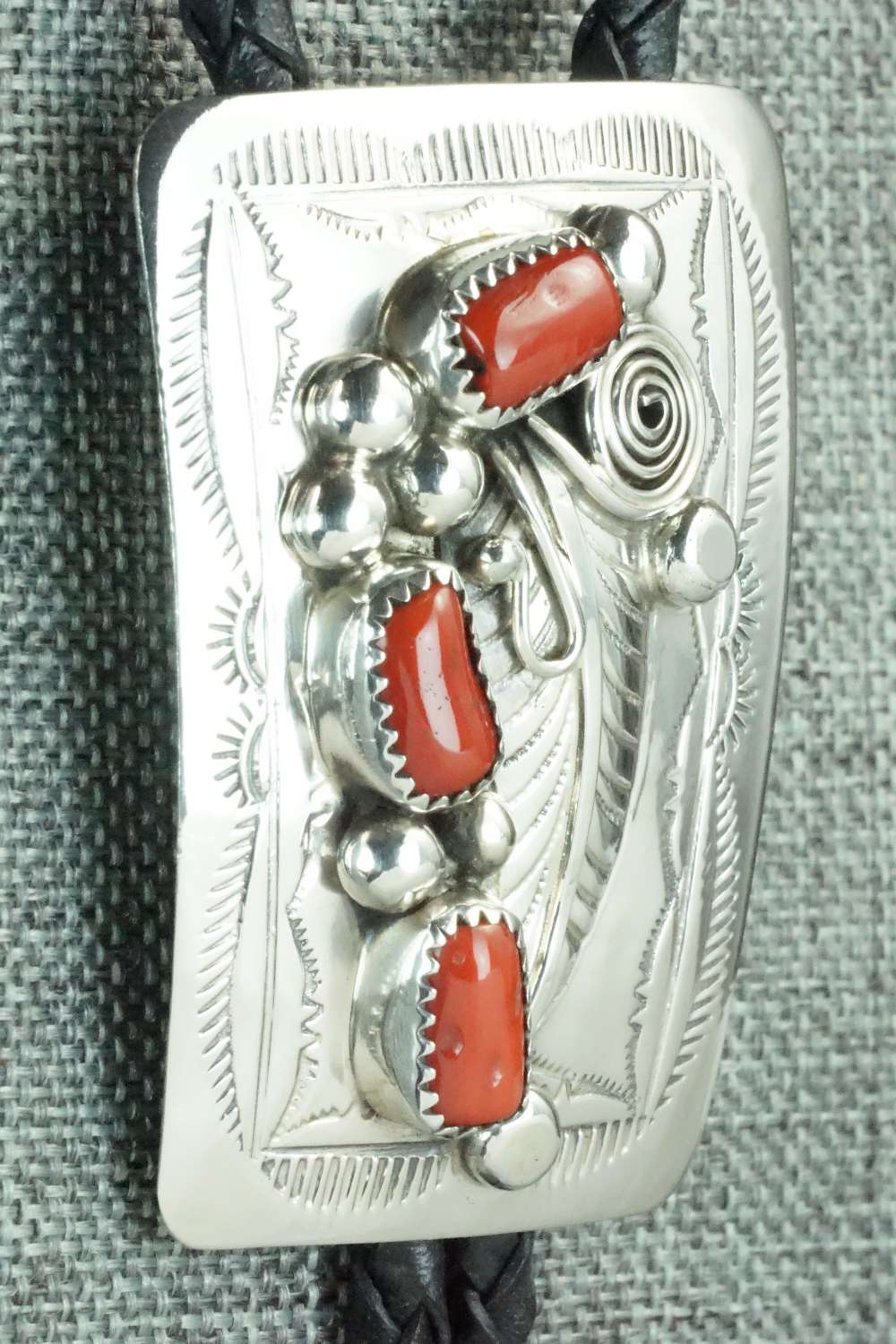 Coral & Sterling Silver Bolo Tie - Wilbur Myers