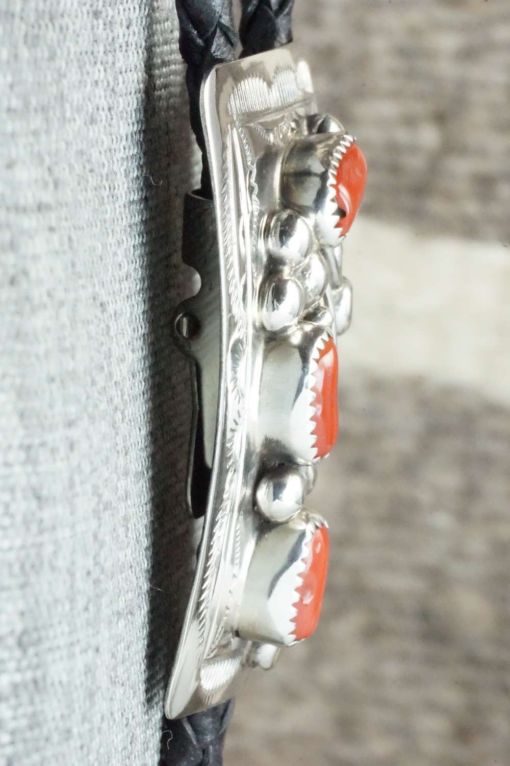 Coral & Sterling Silver Bolo Tie - Wilbur Myers