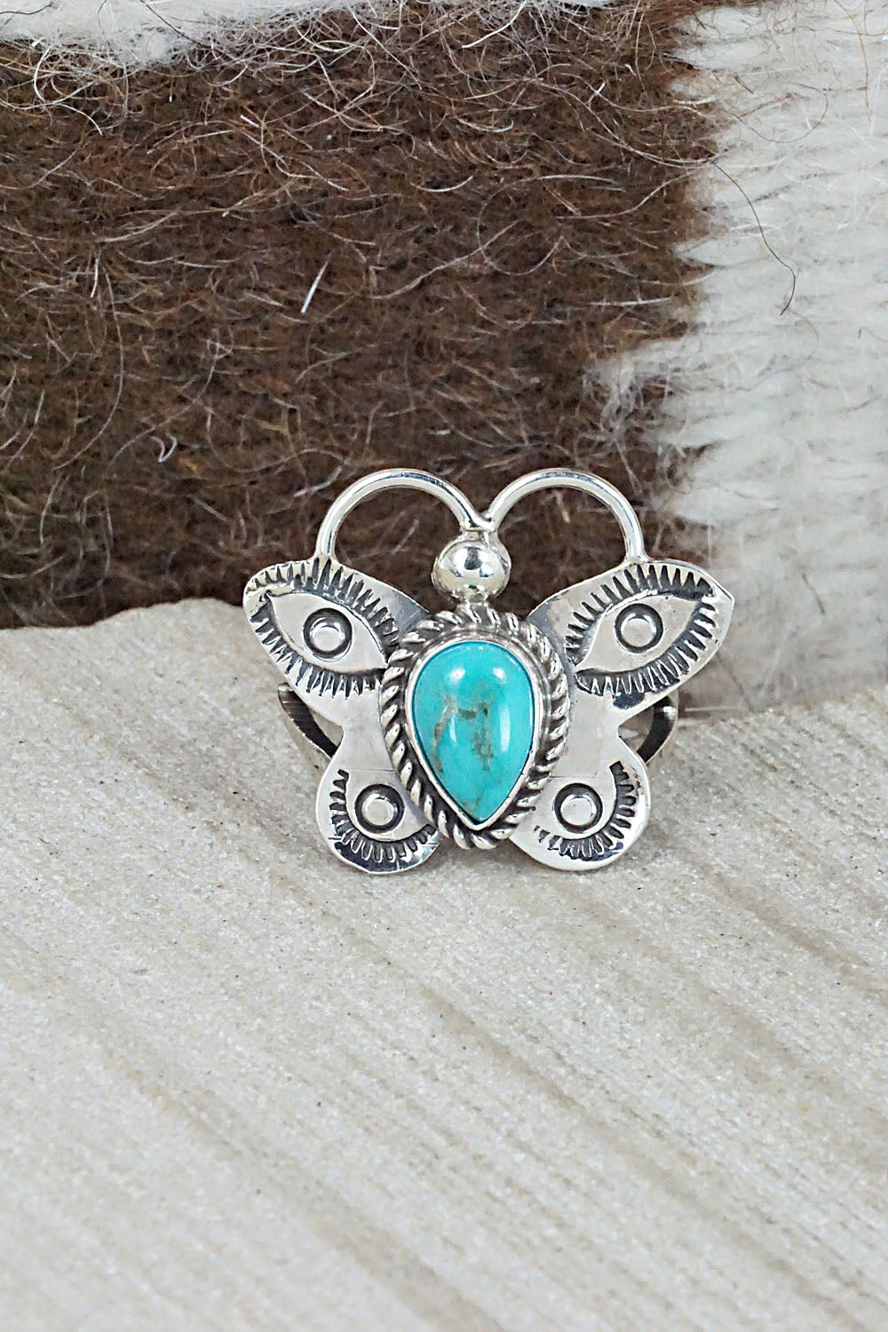 Turquoise and Sterling Silver Ring - Betta Lee - Size 7.25