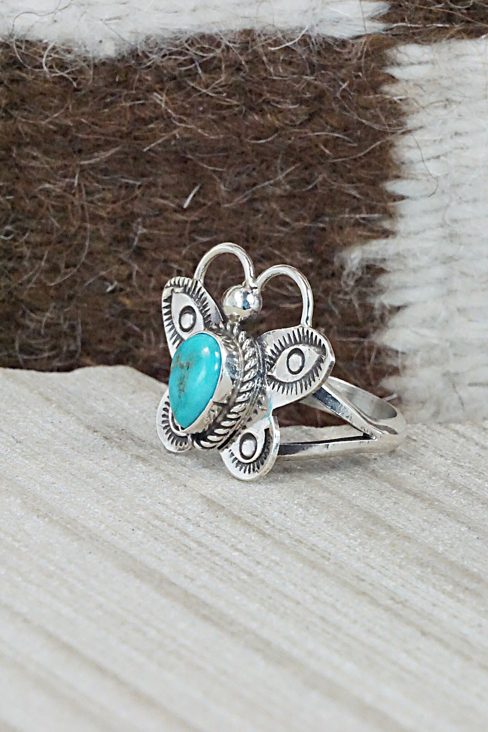 Turquoise and Sterling Silver Ring - Betta Lee - Size 7.25
