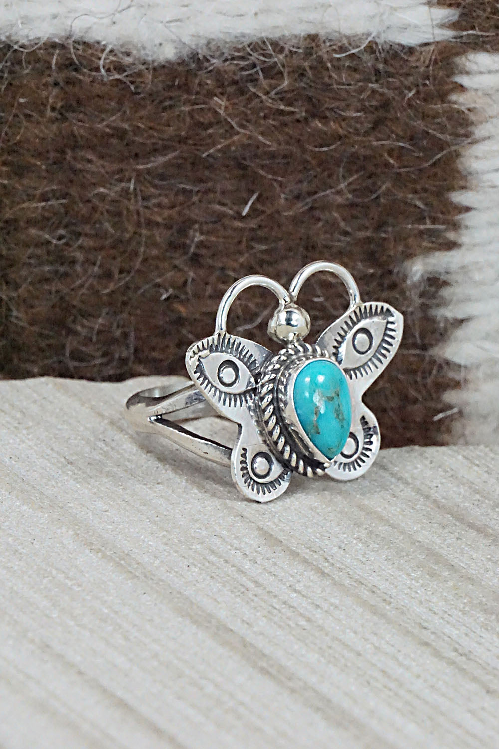 Turquoise and Sterling Silver Ring - Betta Lee - Size 7.25