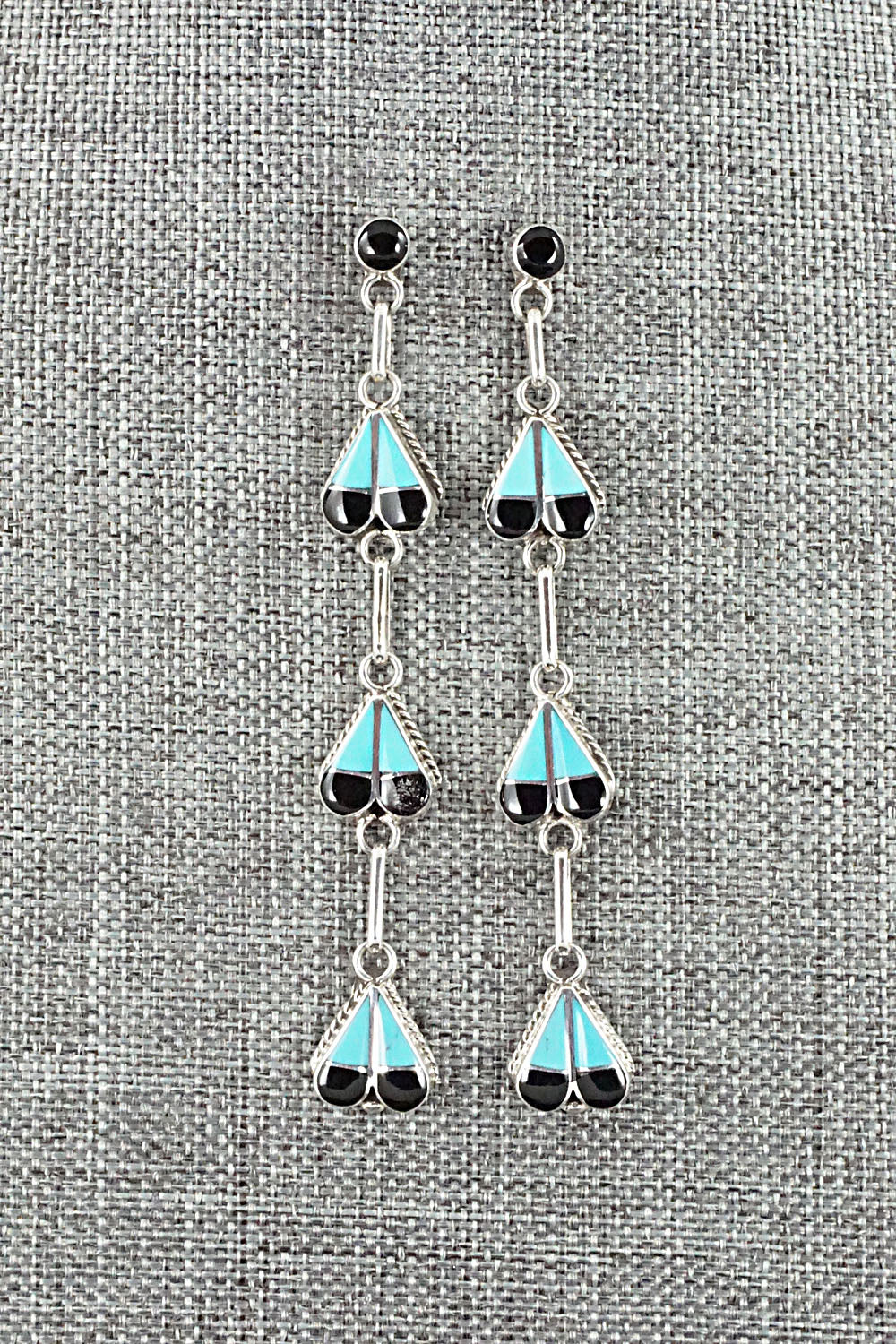 Turquoise, Onyx & Sterling Silver Earrings - Velda Nastacio