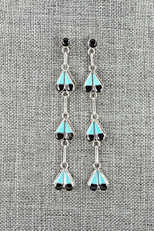 Turquoise, Onyx & Sterling Silver Earrings - Velda Nastacio