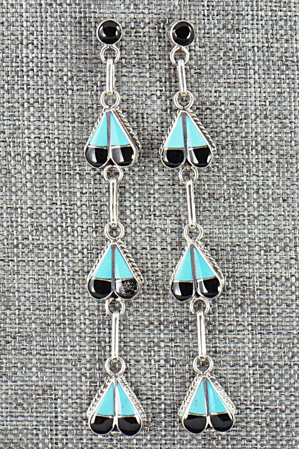 Turquoise, Onyx & Sterling Silver Earrings - Velda Nastacio