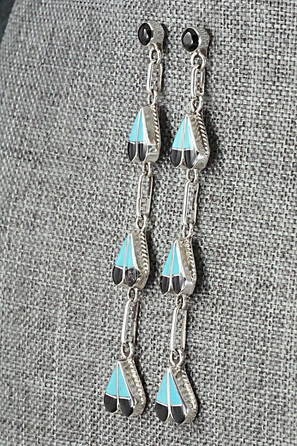 Turquoise, Onyx & Sterling Silver Earrings - Velda Nastacio