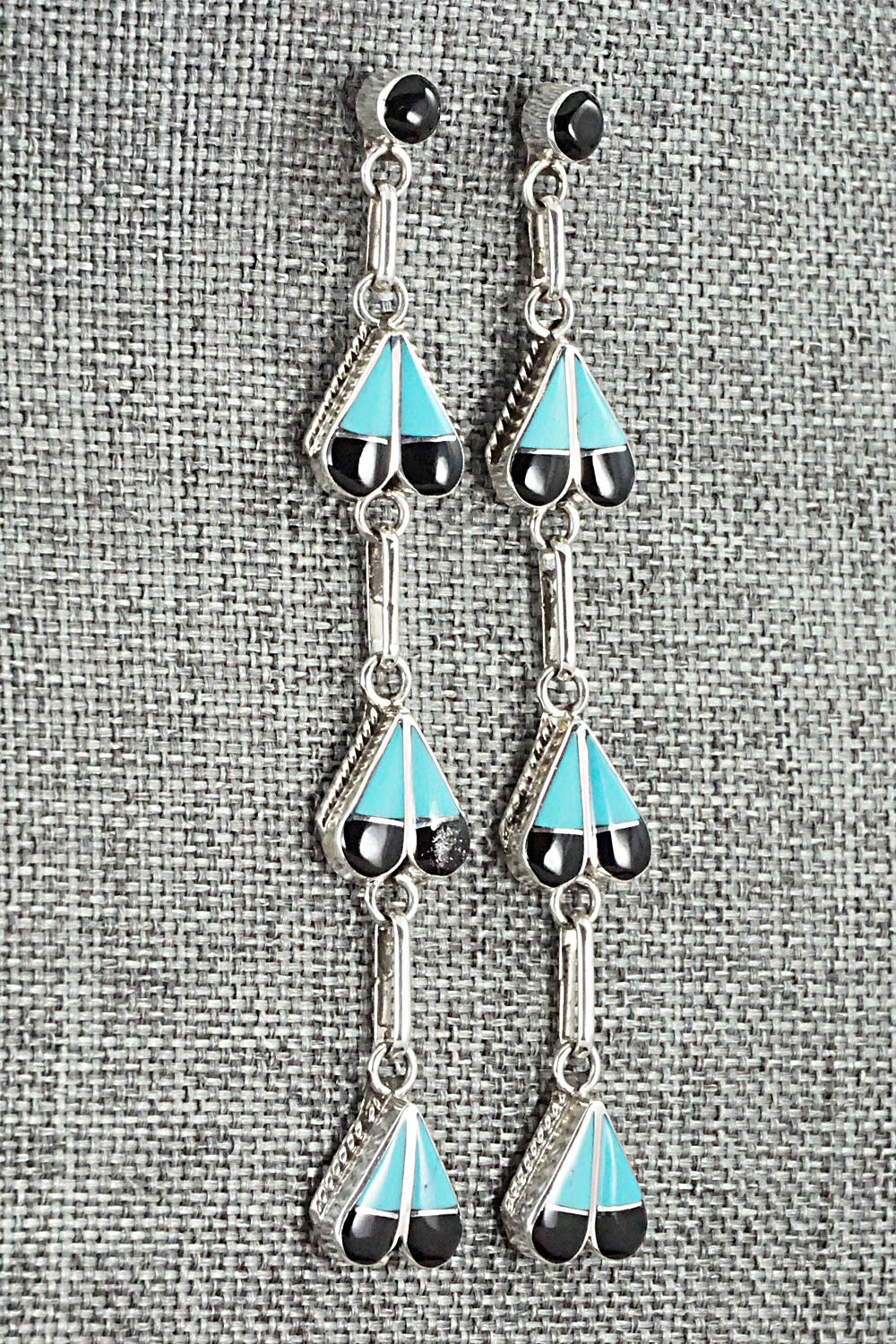 Turquoise, Onyx & Sterling Silver Earrings - Velda Nastacio
