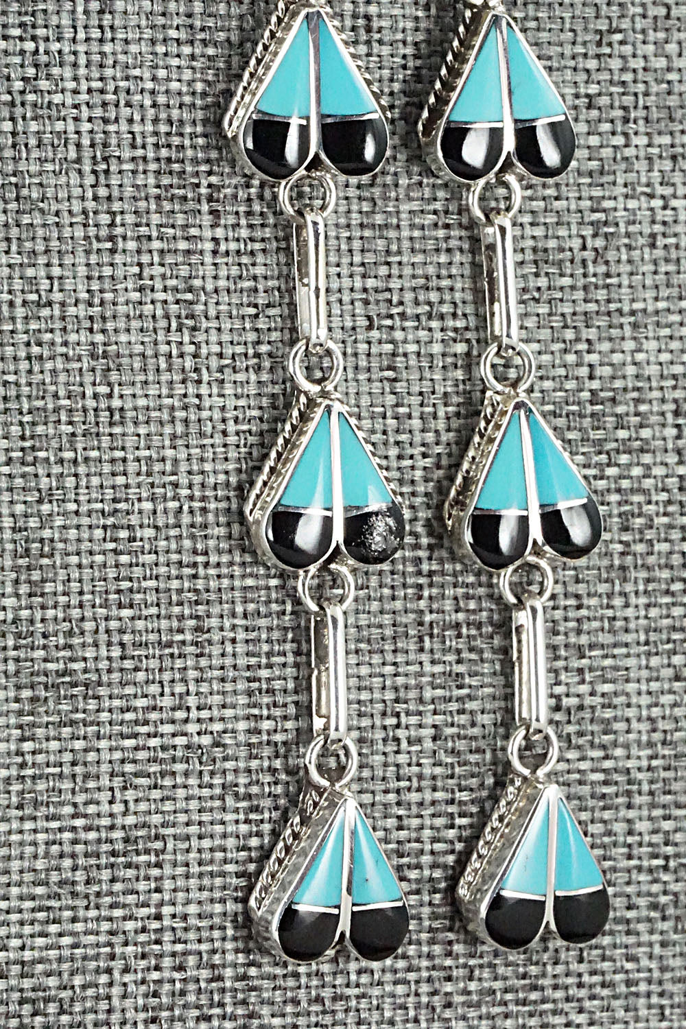Turquoise, Onyx & Sterling Silver Earrings - Velda Nastacio