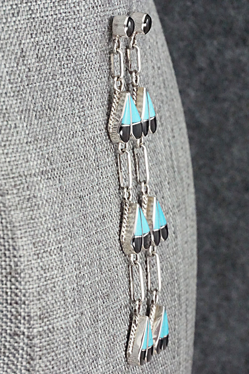 Turquoise, Onyx & Sterling Silver Earrings - Velda Nastacio